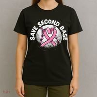 Save 2nd Base Baseball Player Breast Cancer Awareness T-Shirt thumb 4