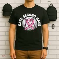 Save 2nd Base Baseball Player Breast Cancer Awareness T-Shirt thumb 6