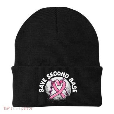Save 2nd Base Baseball Player Breast Cancer Awareness Beanie