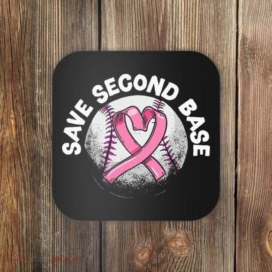 Save 2nd Base Baseball Player Breast Cancer Awareness Coaster