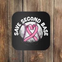 Save 2nd Base Baseball Player Breast Cancer Awareness Coaster thumb 0