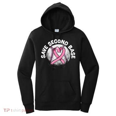 Save 2nd Base Baseball Player Breast Cancer Awareness Women's Hoodie