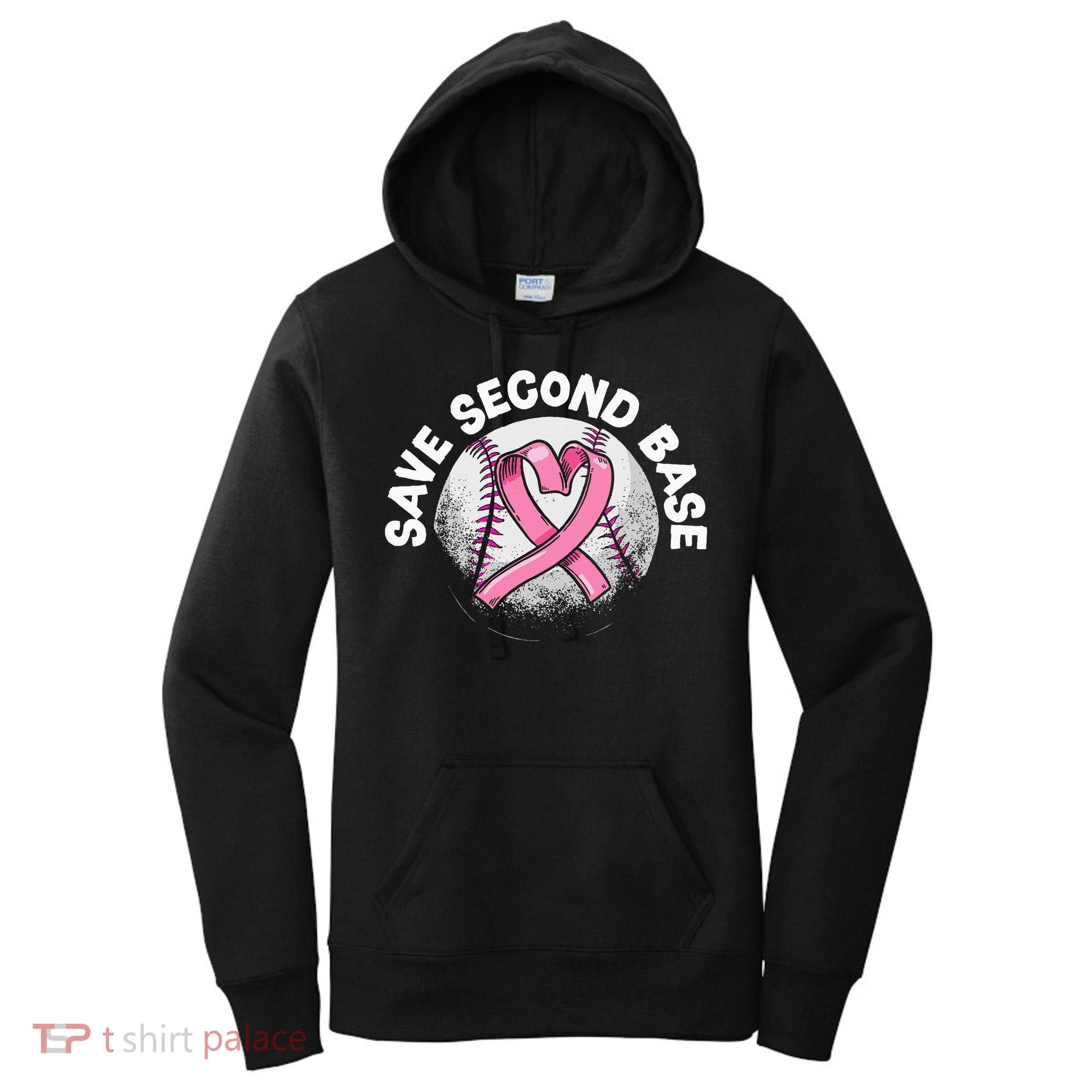 Save 2nd Base Baseball Player Breast Cancer Awareness Women's Hoodie