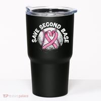 Save 2nd Base Baseball Player Breast Cancer Awareness Tumbler thumb 0