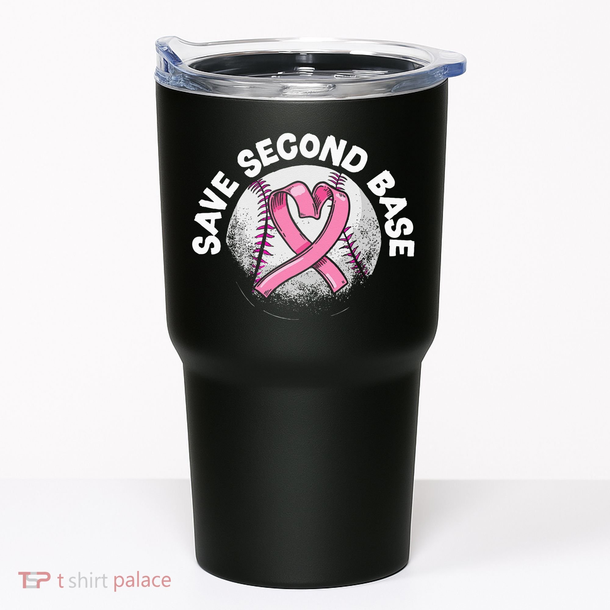 Save 2nd Base Baseball Player Breast Cancer Awareness Tumbler