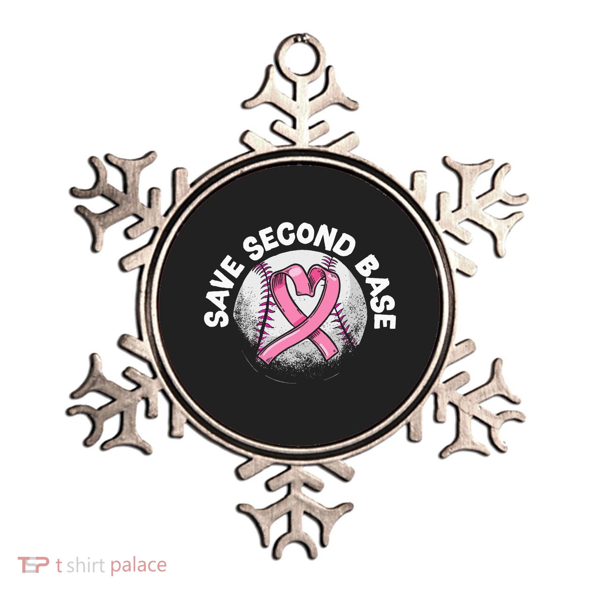 Save 2nd Base Baseball Player Breast Cancer Awareness Ornament