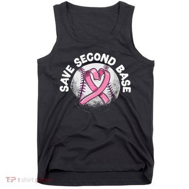 Save 2nd Base Baseball Player Breast Cancer Awareness Tank Top