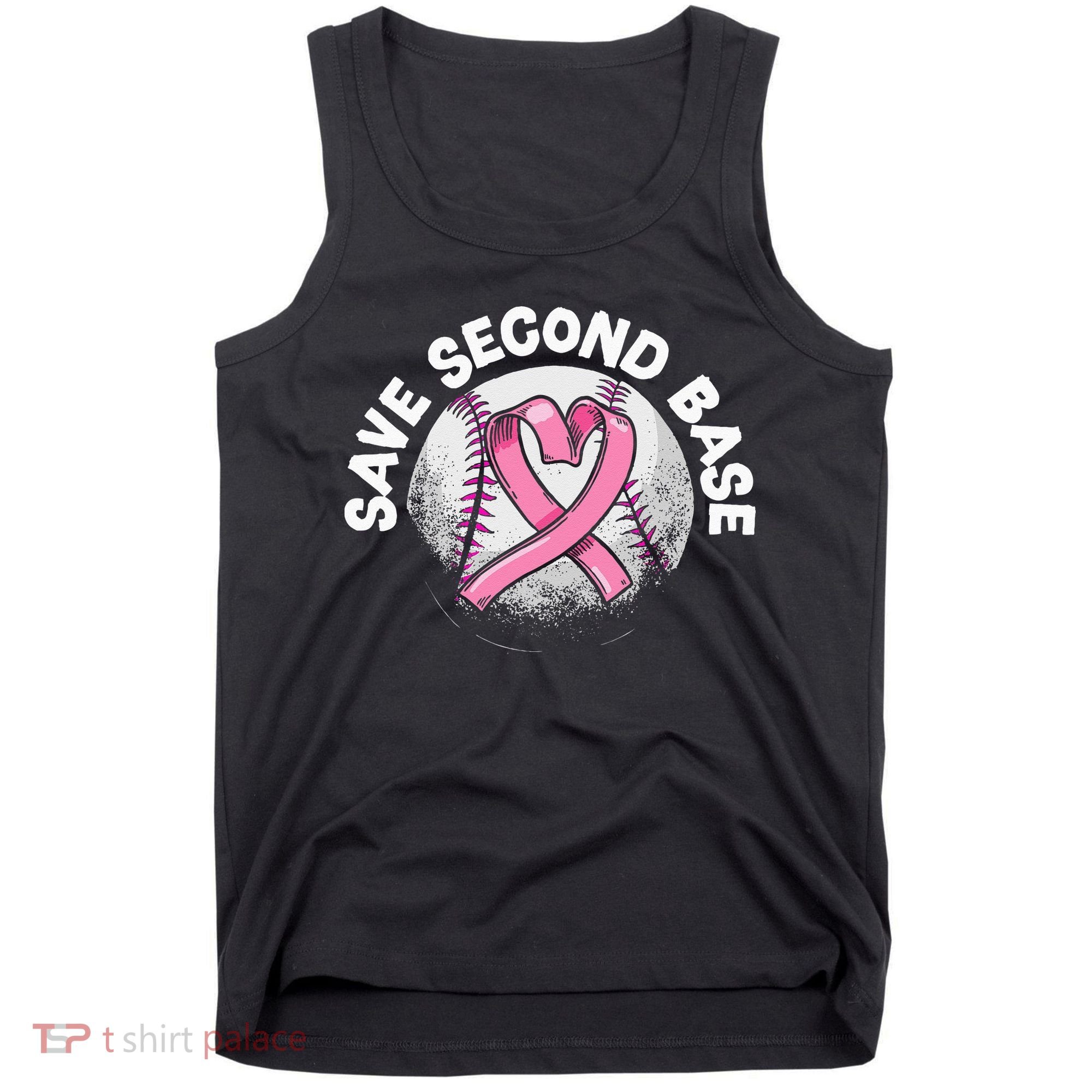 Save 2nd Base Baseball Player Breast Cancer Awareness Tank Top