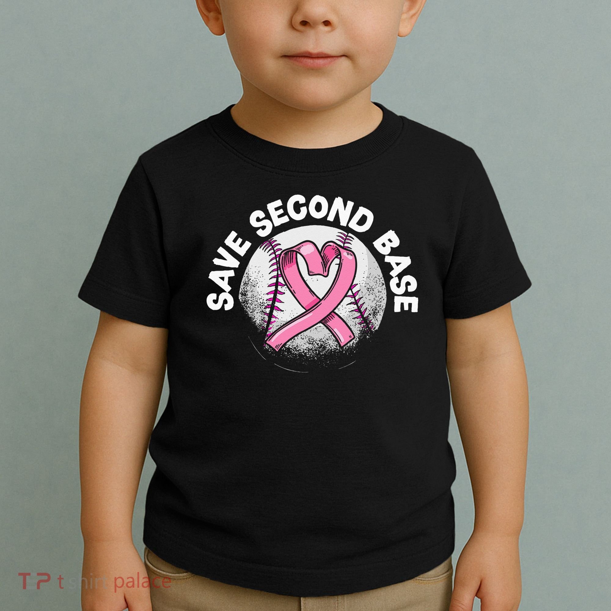 Save 2nd Base Baseball Player Breast Cancer Awareness Toddler T-Shirt