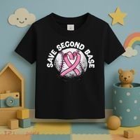 Save 2nd Base Baseball Player Breast Cancer Awareness Toddler T-Shirt thumb 3