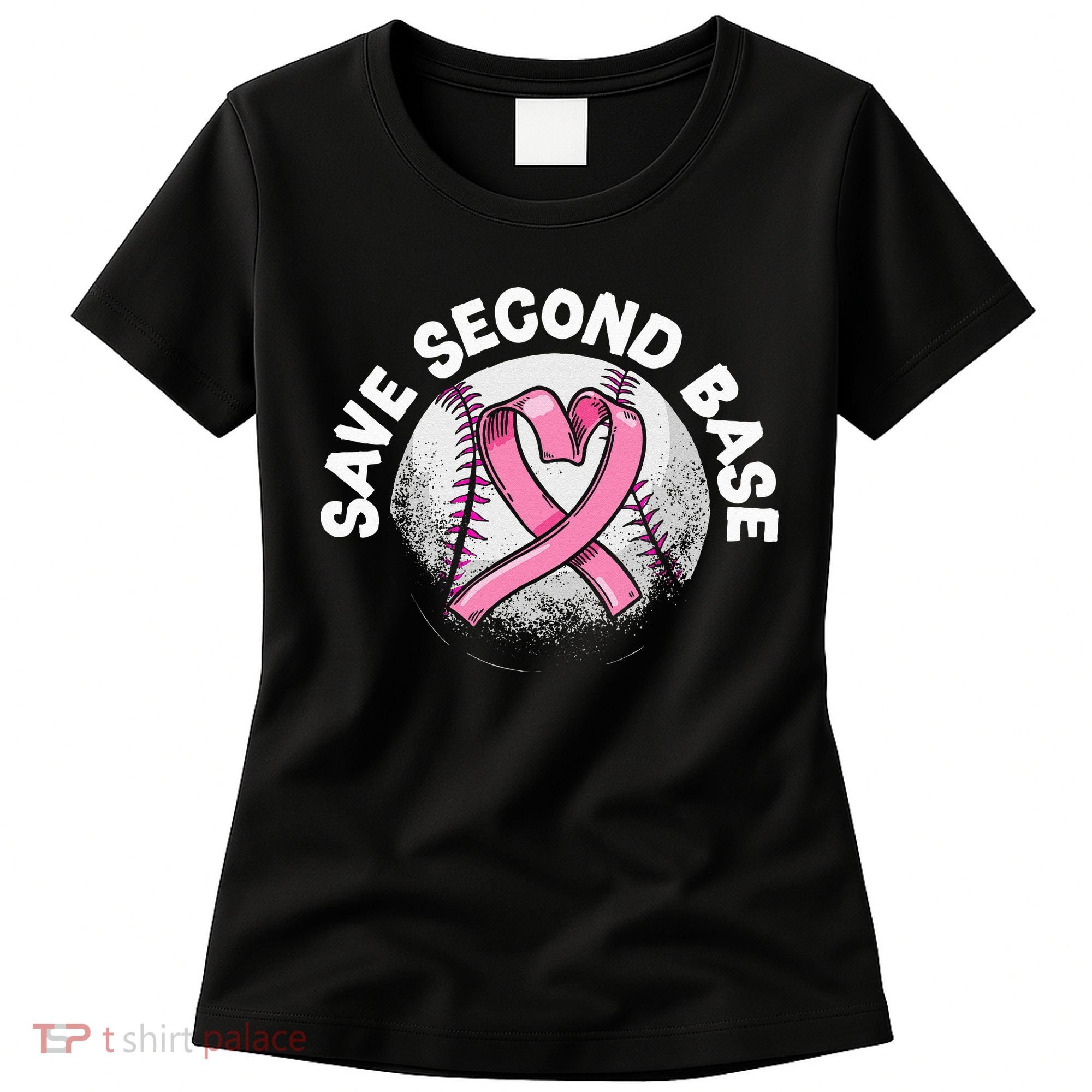 Save 2nd Base Baseball Player Breast Cancer Awareness Women's T-Shirt
