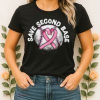 Save 2nd Base Baseball Player Breast Cancer Awareness Women's T-Shirt thumb 2