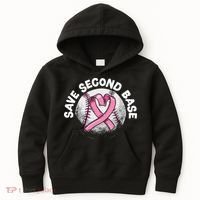 Save 2nd Base Baseball Player Breast Cancer Awareness Kids Hoodie thumb 0