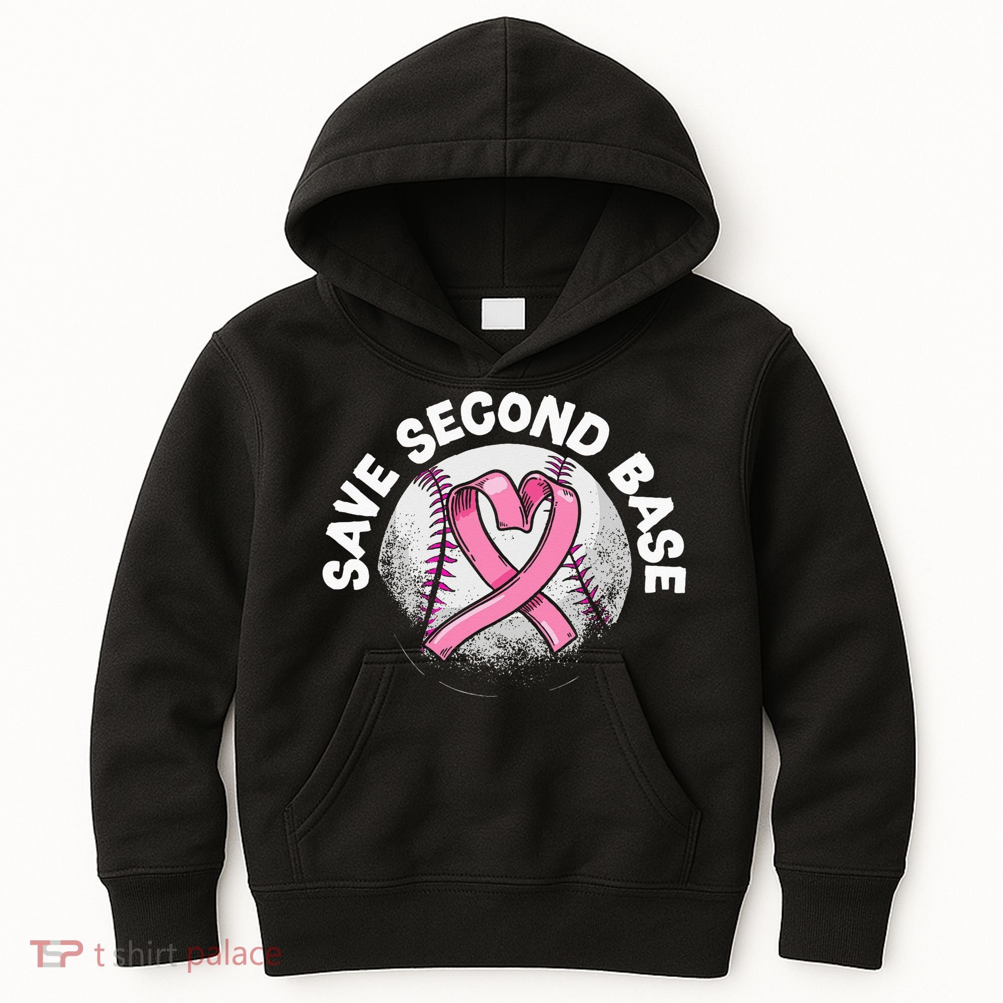 Save 2nd Base Baseball Player Breast Cancer Awareness Kids Hoodie