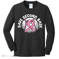 Save 2nd Base Baseball Player Breast Cancer Awareness Kids Long Sleeve Shirt thumb 0