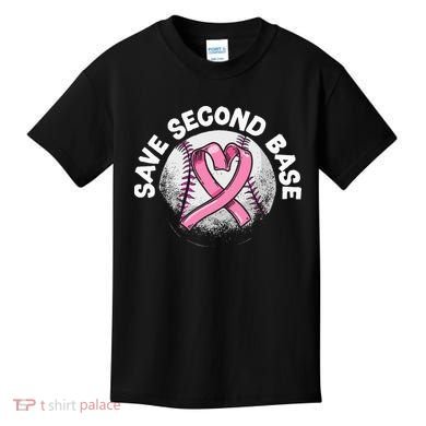 Save 2nd Base Baseball Player Breast Cancer Awareness Kids T-Shirt