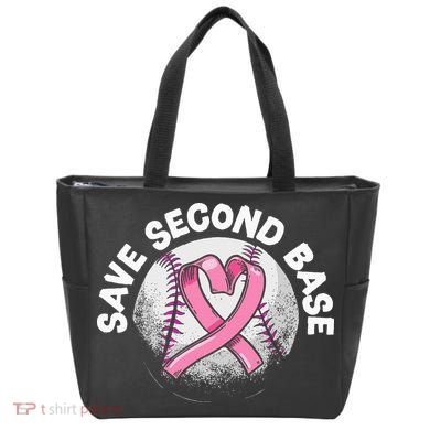 Save 2nd Base Baseball Player Breast Cancer Awareness Tote Bag