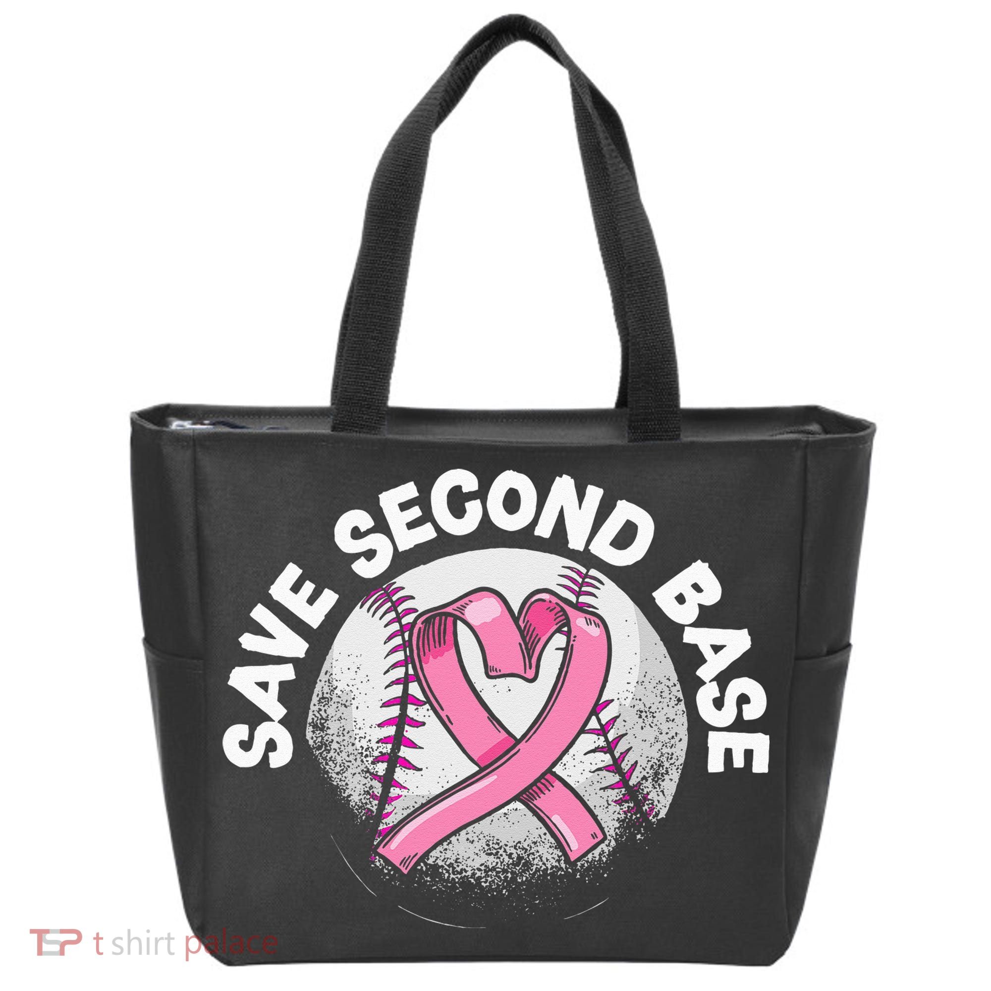 Save 2nd Base Baseball Player Breast Cancer Awareness Tote Bag