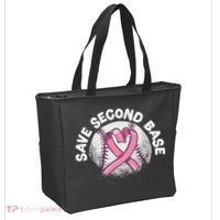 Save 2nd Base Baseball Player Breast Cancer Awareness Tote Bag thumb 2