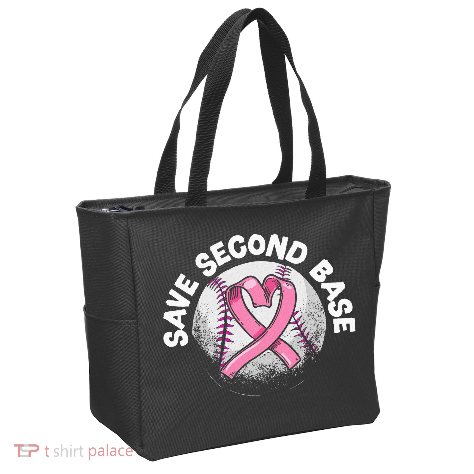 Save 2nd Base Baseball Player Breast Cancer Awareness Tote Bag