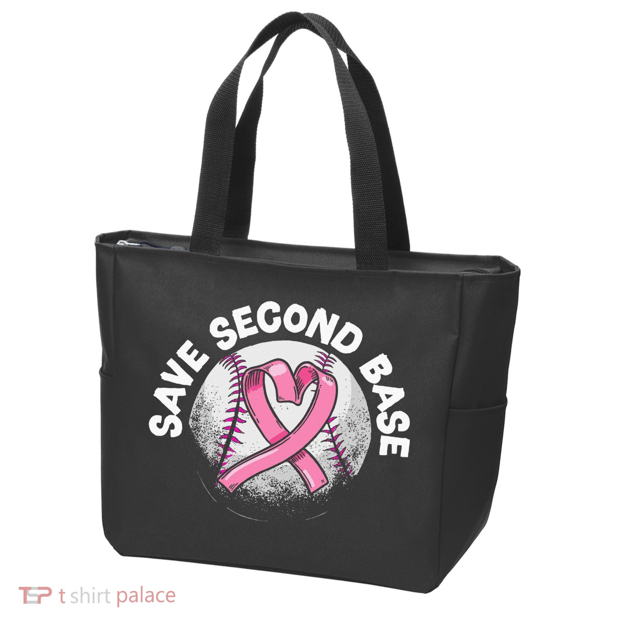 Save 2nd Base Baseball Player Breast Cancer Awareness Tote Bag