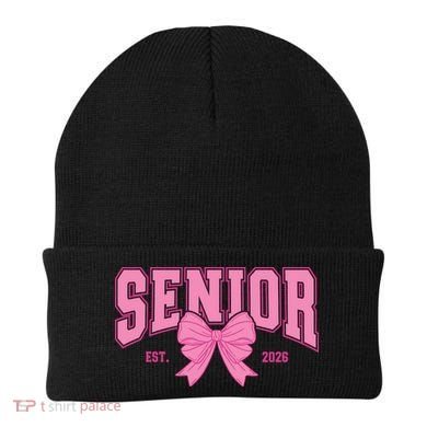 Senior 2026 Coquette Pink Bow Graduation Graduate Beanie
