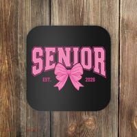 Senior 2026 Coquette Pink Bow Graduation Graduate Coaster thumb 0