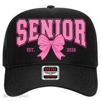 Senior 2026 Coquette Pink Bow Graduation Graduate Hat thumb 0