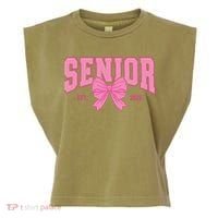 Senior 2026 Coquette Pink Bow Graduation Graduate Garment-Dyed Women's Muscle Tee thumb 0