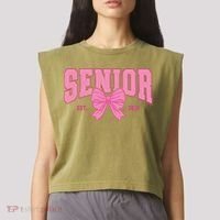 Senior 2026 Coquette Pink Bow Graduation Graduate Garment-Dyed Women's Muscle Tee thumb 2
