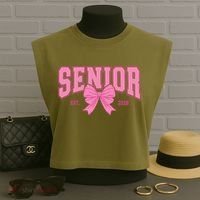 Senior 2026 Coquette Pink Bow Graduation Graduate Garment-Dyed Women's Muscle Tee thumb 3