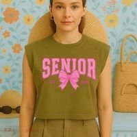 Senior 2026 Coquette Pink Bow Graduation Graduate Garment-Dyed Women's Muscle Tee thumb 4