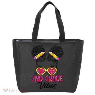 Second 2nd Grade Vibes Messy Bun Back To School Afro Tote Bag