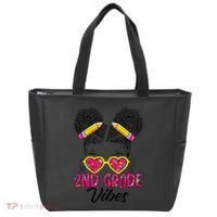 Second 2nd Grade Vibes Messy Bun Back To School Afro Tote Bag thumb 0