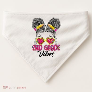 Second 2nd Grade Vibes Messy Bun Back To School Afro USA-Made Doggie Bandana