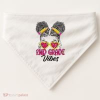 Second 2nd Grade Vibes Messy Bun Back To School Afro USA-Made Doggie Bandana thumb 0