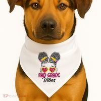 Second 2nd Grade Vibes Messy Bun Back To School Afro USA-Made Doggie Bandana thumb 1