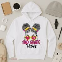 Second 2nd Grade Vibes Messy Bun Back To School Afro Hoodie thumb 3