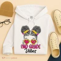 Second 2nd Grade Vibes Messy Bun Back To School Afro Hoodie thumb 4