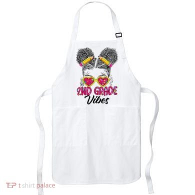 Second 2nd Grade Vibes Messy Bun Back To School Afro Apron