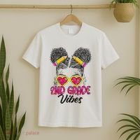Second 2nd Grade Vibes Messy Bun Back To School Afro T-Shirt thumb 2