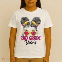 Second 2nd Grade Vibes Messy Bun Back To School Afro T-Shirt thumb 4