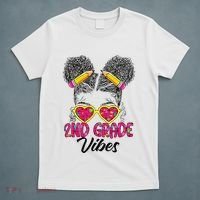 Second 2nd Grade Vibes Messy Bun Back To School Afro T-Shirt thumb 5