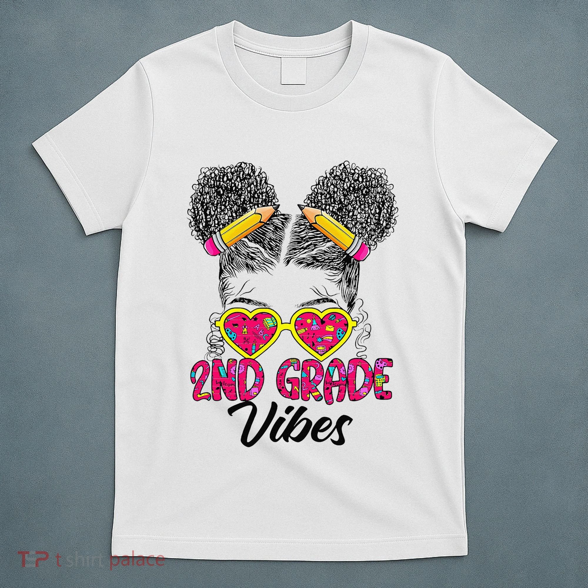 Second 2nd Grade Vibes Messy Bun Back To School Afro T-Shirt
