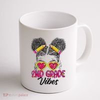 Second 2nd Grade Vibes Messy Bun Back To School Afro Coffee Mug thumb 1