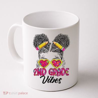 Second 2nd Grade Vibes Messy Bun Back To School Afro Coffee Mug