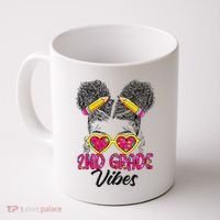 Second 2nd Grade Vibes Messy Bun Back To School Afro Coffee Mug thumb 0