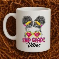 Second 2nd Grade Vibes Messy Bun Back To School Afro Coffee Mug thumb 2