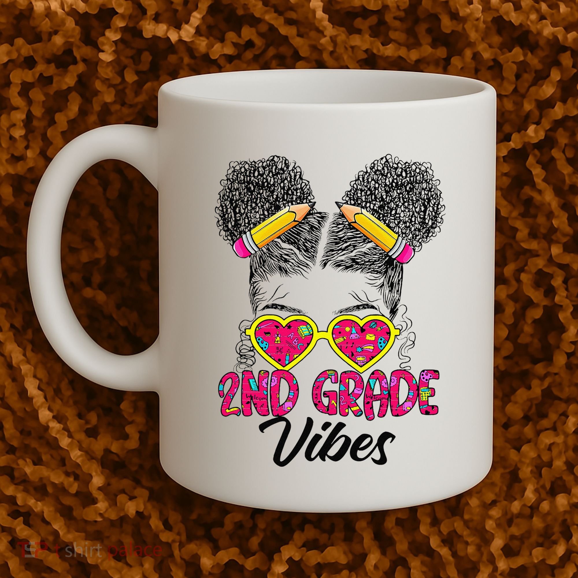 Second 2nd Grade Vibes Messy Bun Back To School Afro Coffee Mug