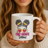 Second 2nd Grade Vibes Messy Bun Back To School Afro Coffee Mug thumb 3